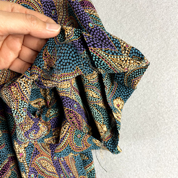 VTG Chez California Paisley Dress Women Large Jewel Tone Pearl Button 70s 80s - Picture 14 of 14
